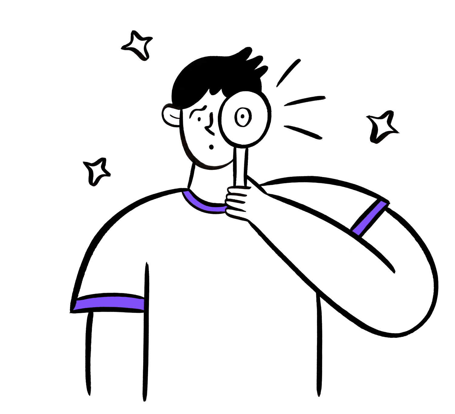 Drawing of a person holding a magnifying glass